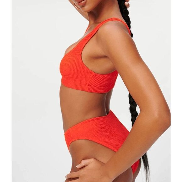 Good American Women’s Textured Always Fits Scoop Bikini Top Hot Coral - Picture 3 of 10